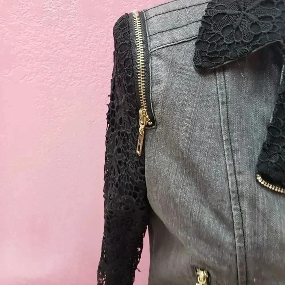 Paris Hues Denim and Lace Jacket Size Small - Picture 3 of 10